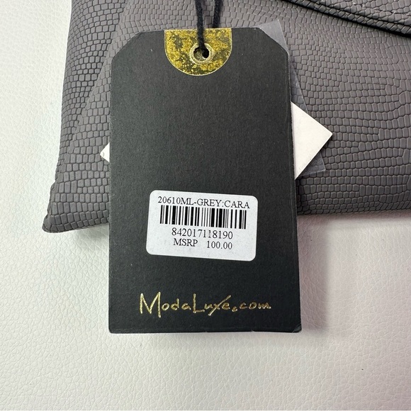 WOMEN’S NEW MODA LUXE LEATHER CARA CROSSBODY CLUTCH BAG GREY - Picture 11 of 12